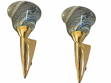 Pair of grey Murano glass and brass appliques, 1980s