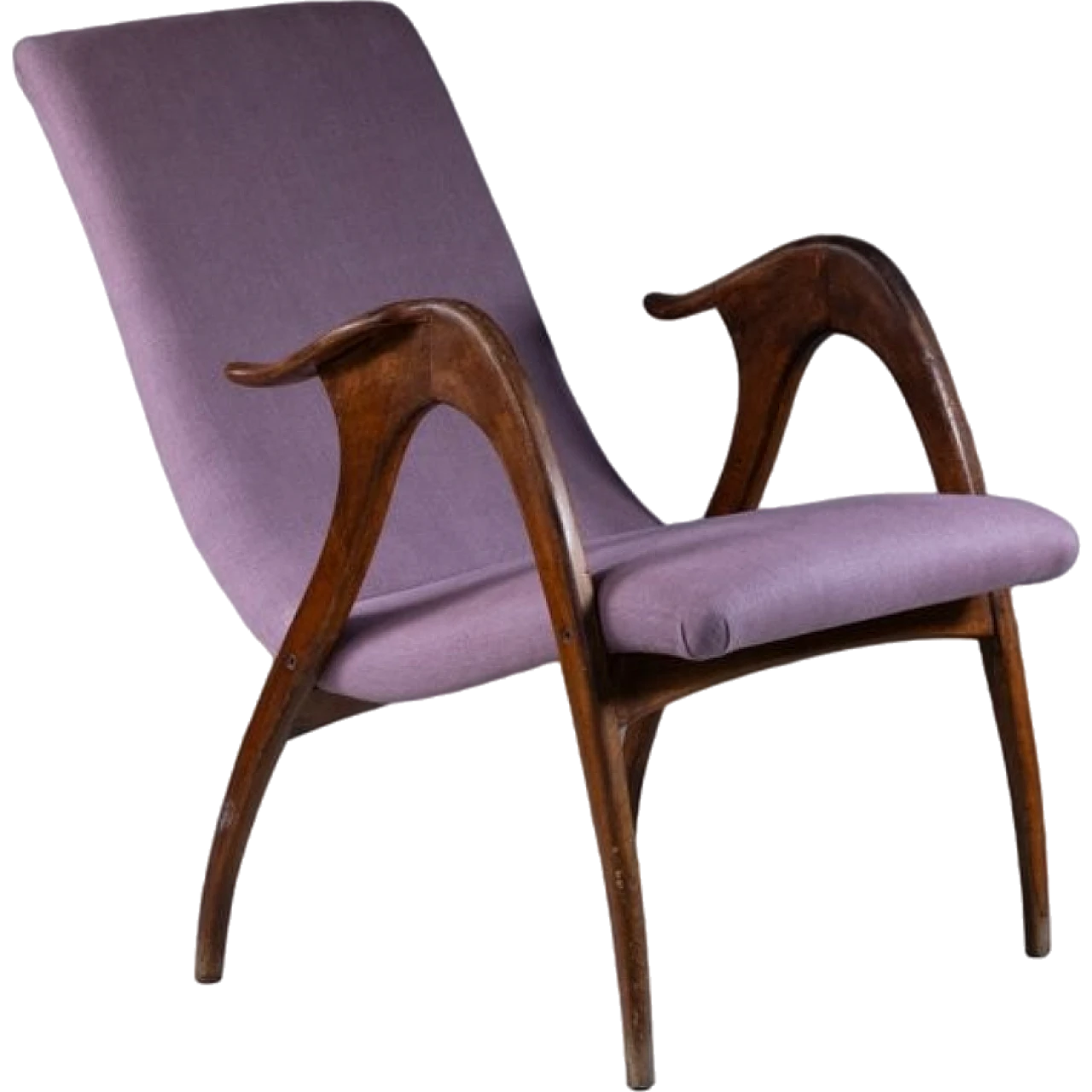 Armchair in wood and mauve fabric by Malatesta & Mason, 1950s 15