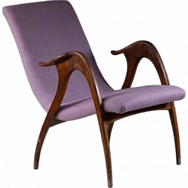 Armchair in wood and mauve fabric by Malatesta & Mason, 1950s