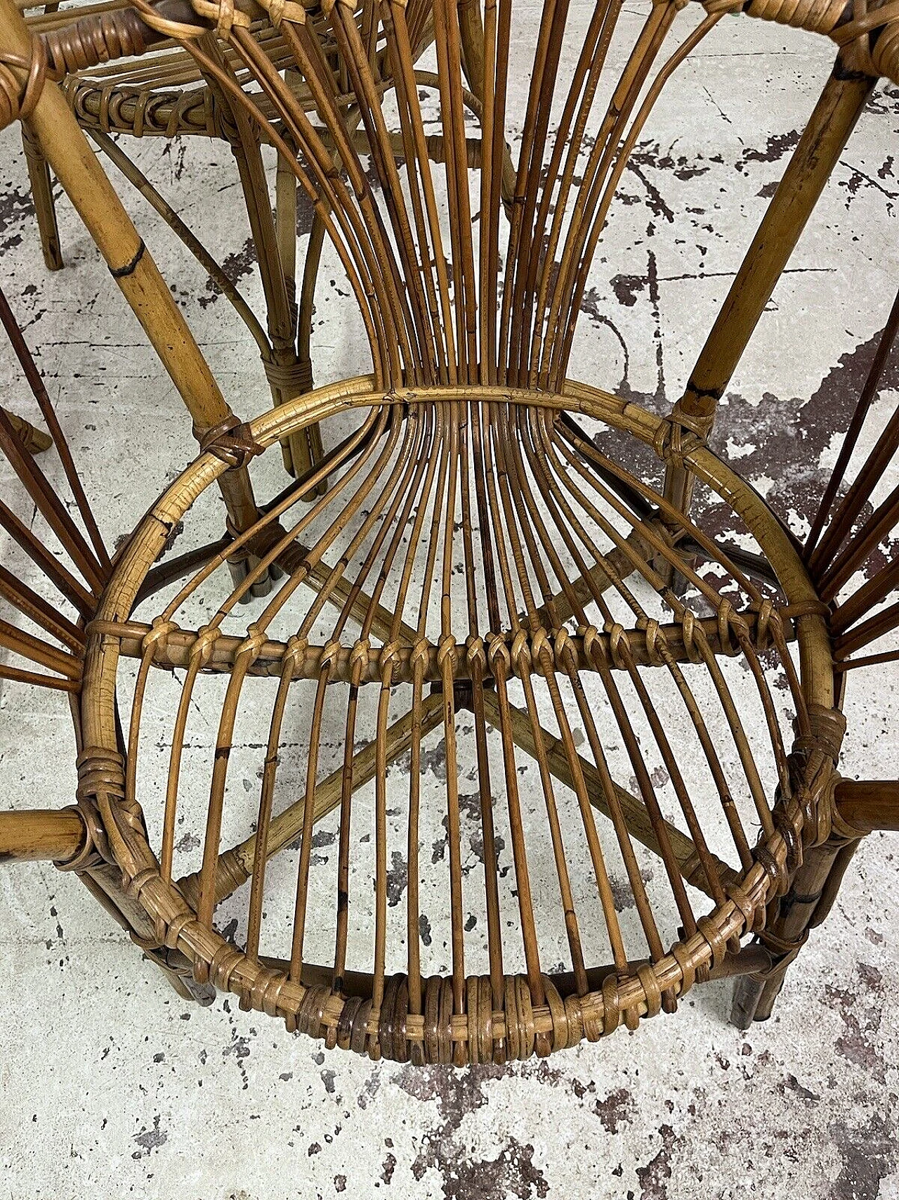 4 Armchairs and coffee table in wicker, bamboo and rattan, 1960s 8