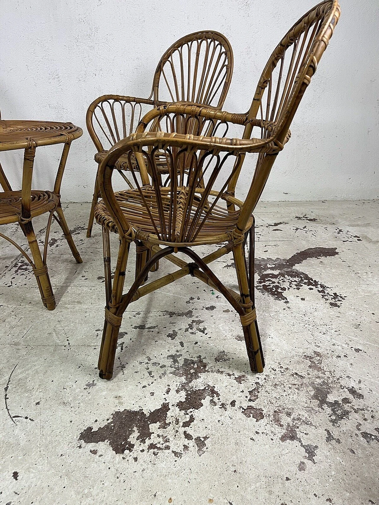 4 Armchairs and coffee table in wicker, bamboo and rattan, 1960s 11