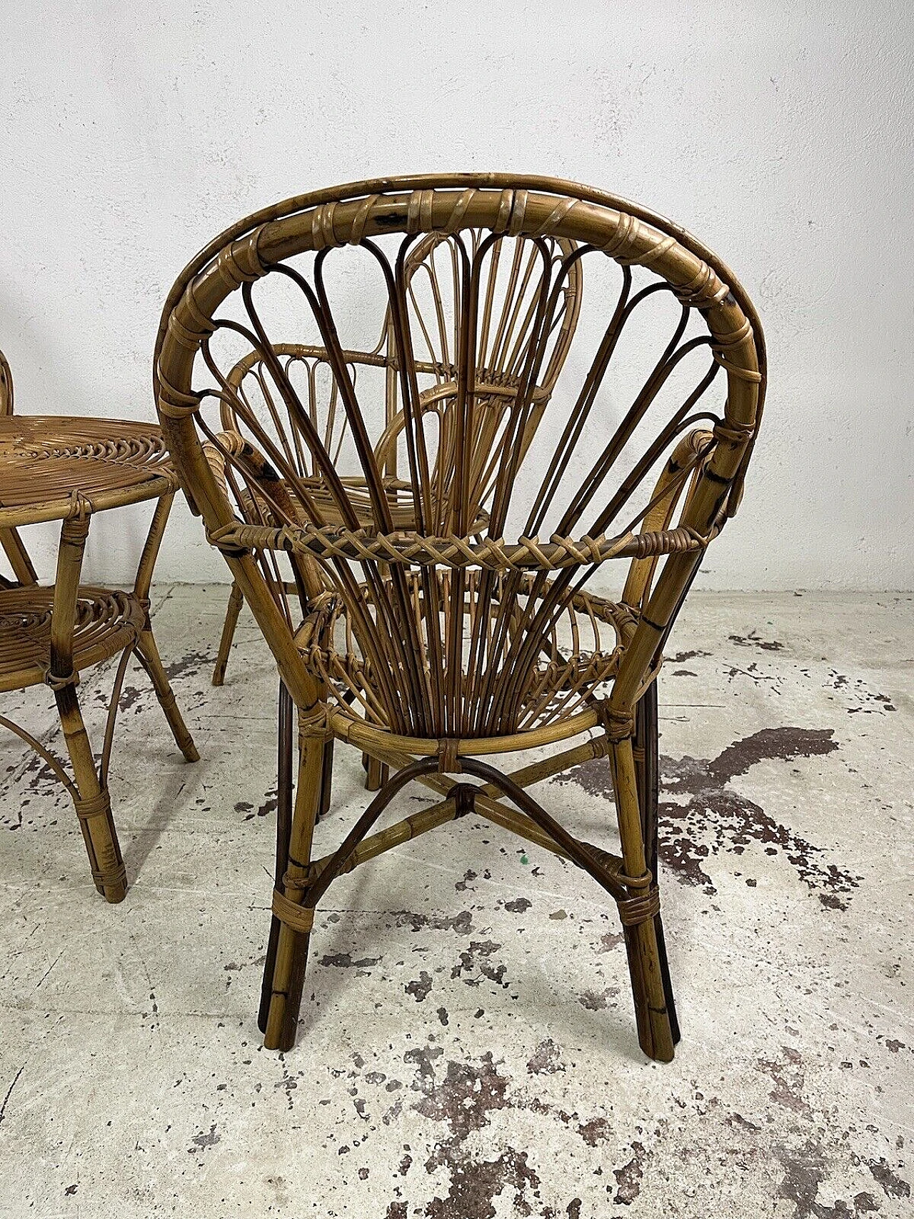 4 Armchairs and coffee table in wicker, bamboo and rattan, 1960s 13