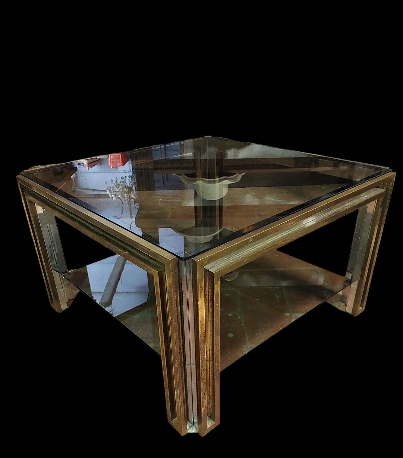 Brass, chromed metal and glass coffee table by Maison Jansen, 1970s 1