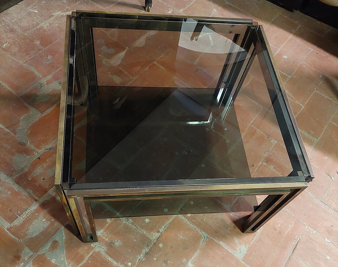 Brass, chromed metal and glass coffee table by Maison Jansen, 1970s 5