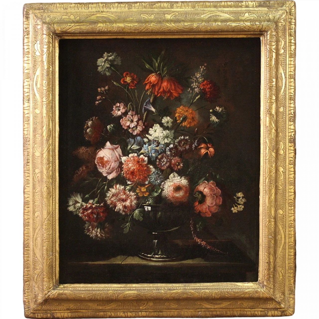 Still life, oil on canvas with coeval frame, 17th century 16