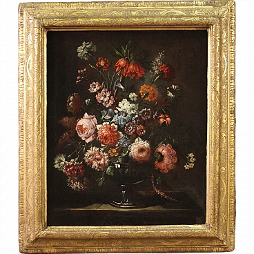 Still life, oil on canvas with coeval frame, 17th century