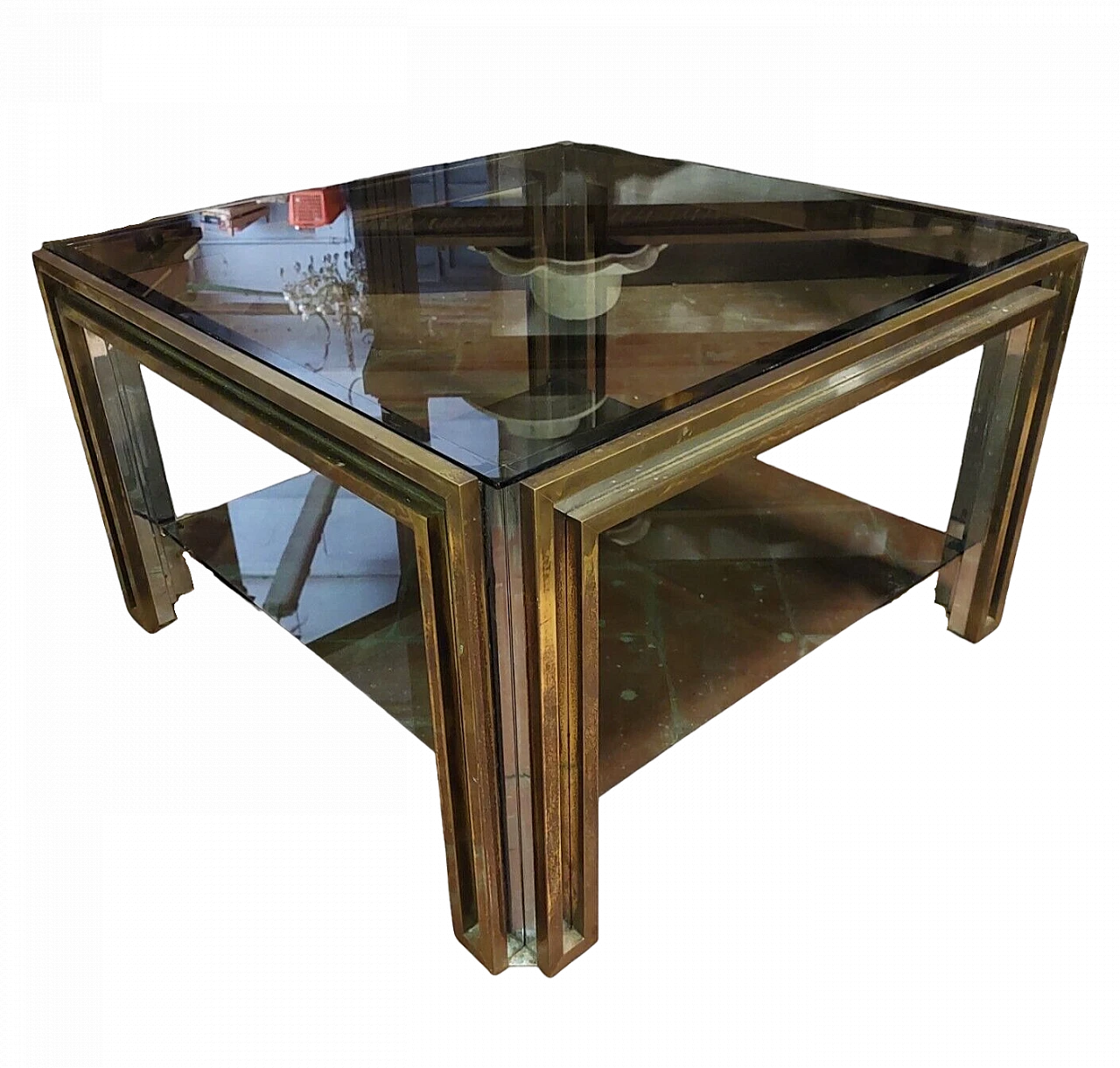 Brass, chromed metal and glass coffee table by Maison Jansen, 1970s 13