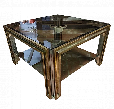 Brass, chromed metal and glass coffee table by Maison Jansen, 1970s