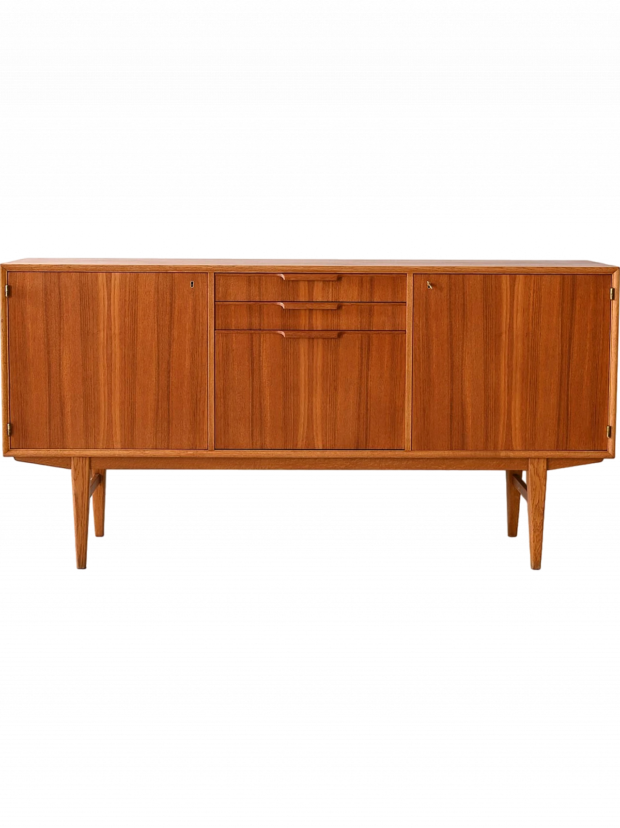 Credenza in teak e rovere con cassetti centrali e 2 ante, anni '60 13