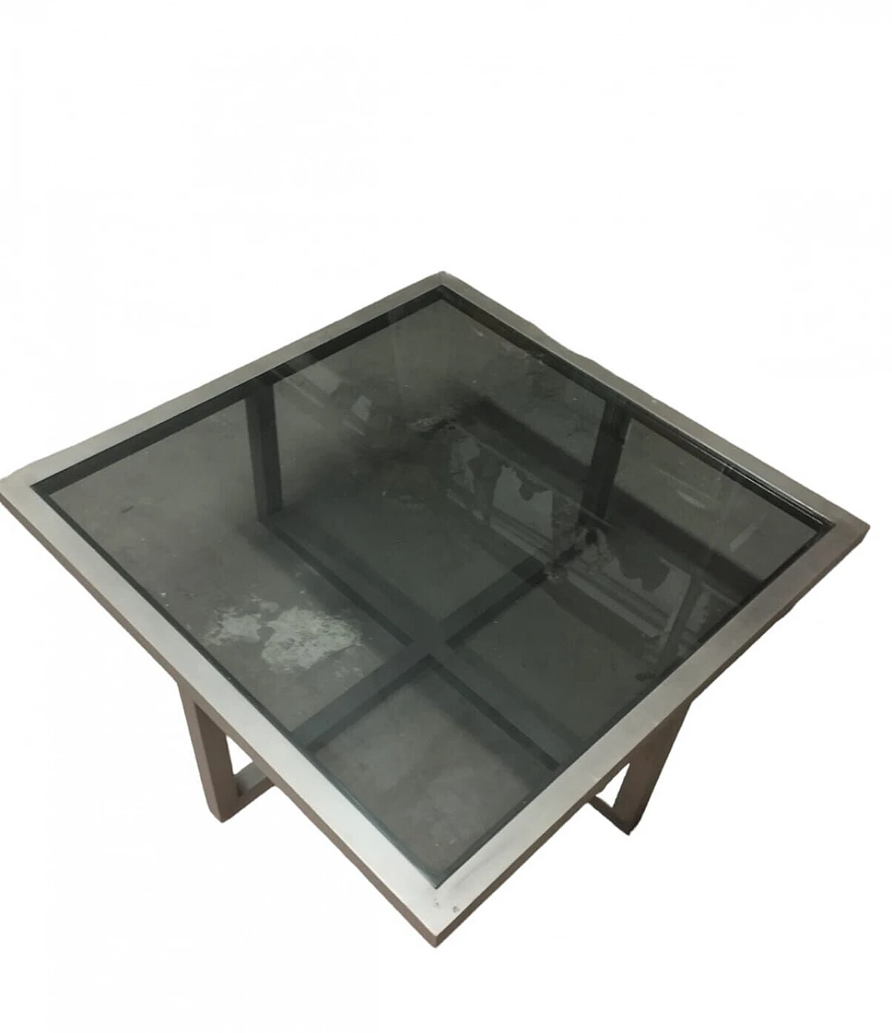 Satin aluminum and black glass coffee table, 1970s 1