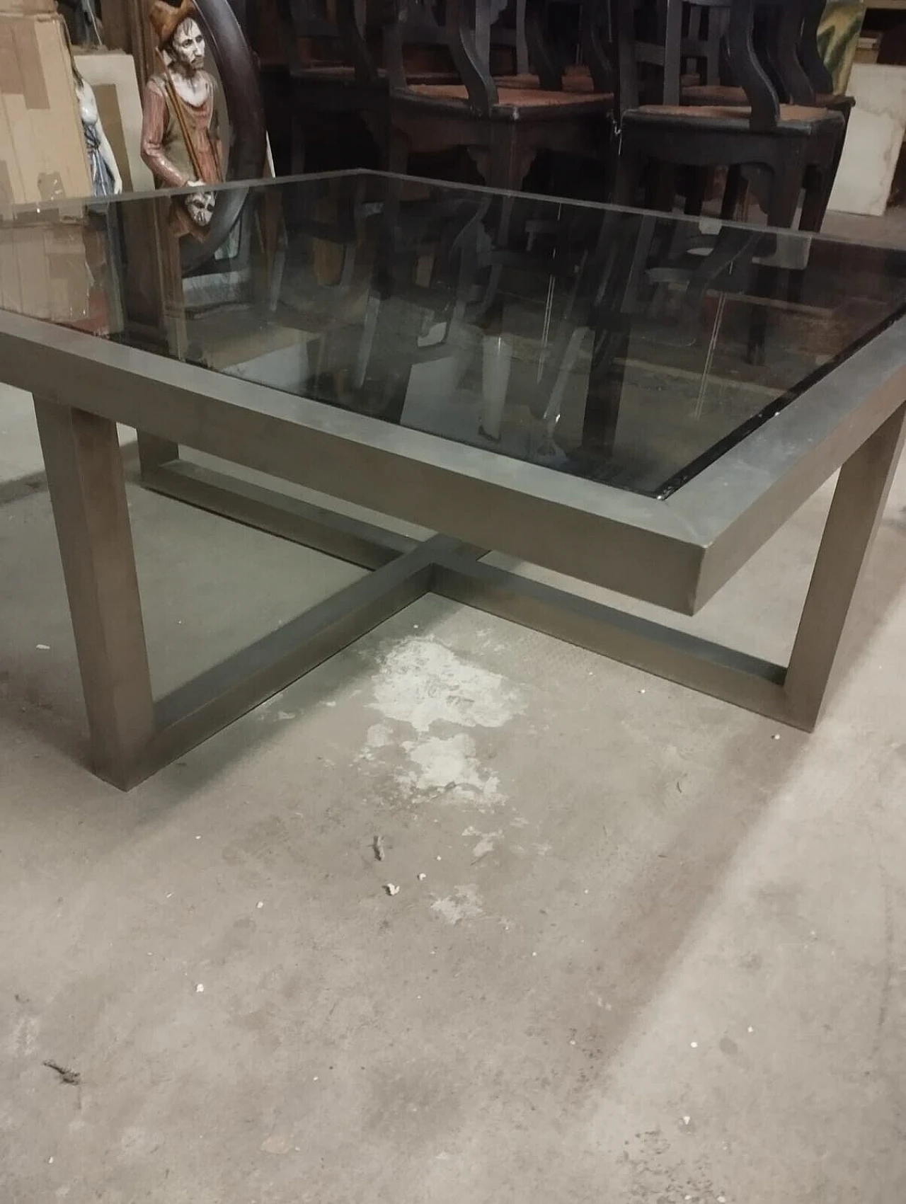 Satin aluminum and black glass coffee table, 1970s 2