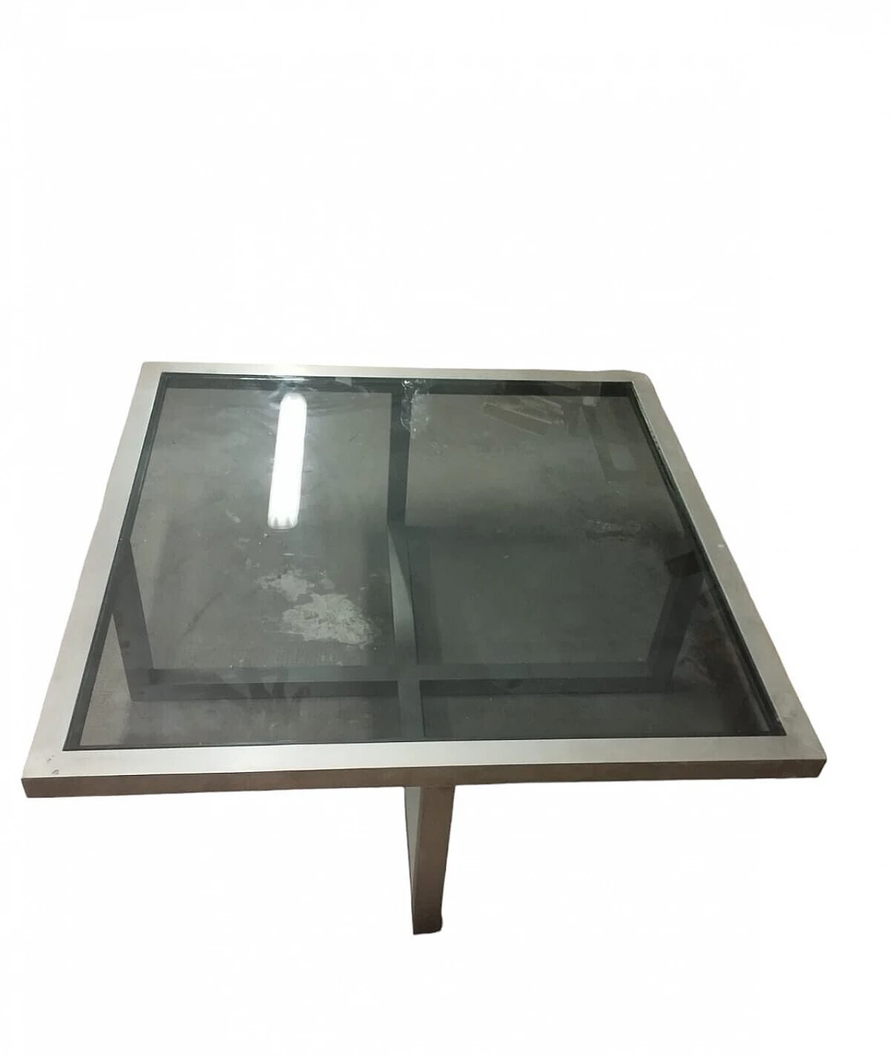 Satin aluminum and black glass coffee table, 1970s 3