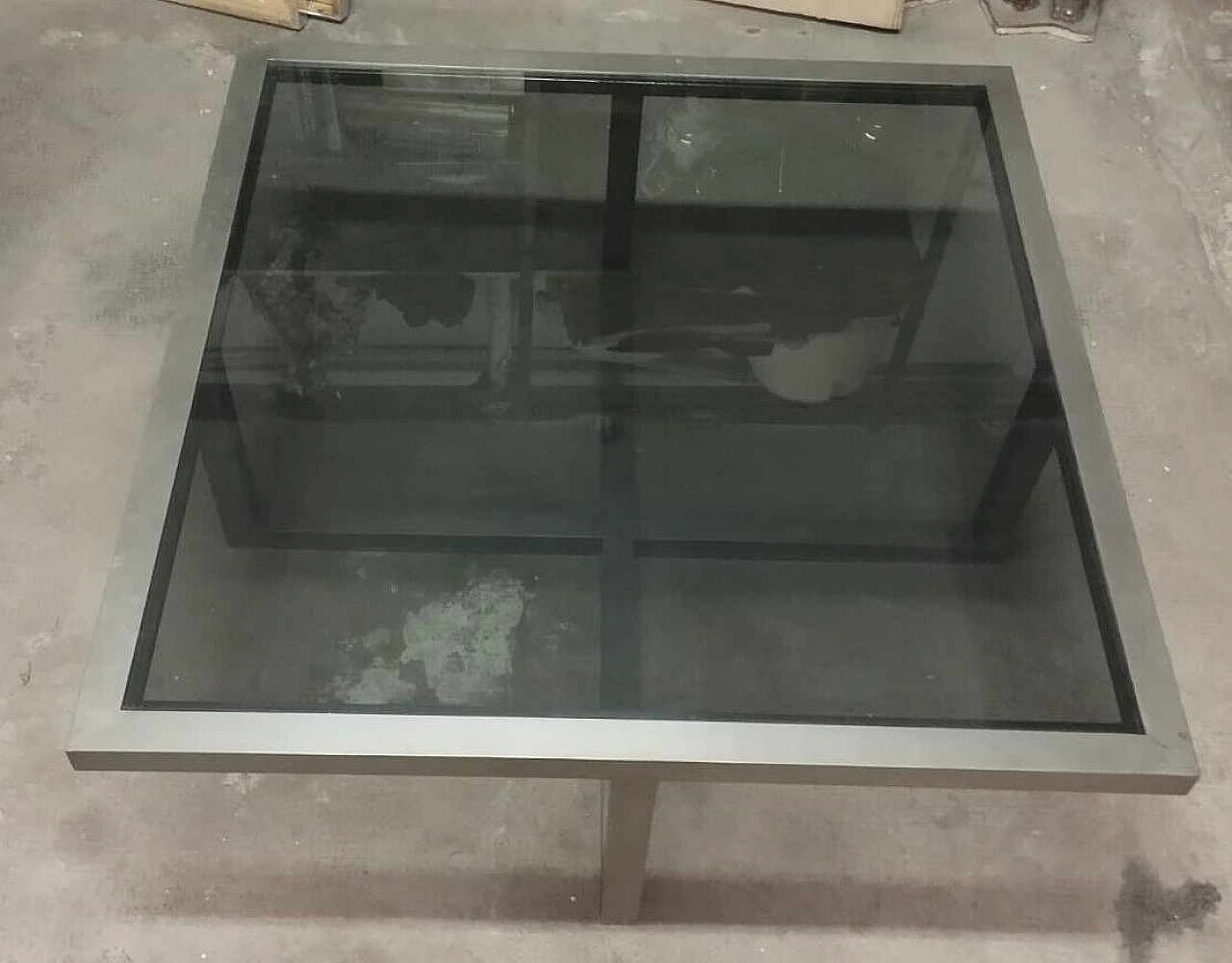 Satin aluminum and black glass coffee table, 1970s 4