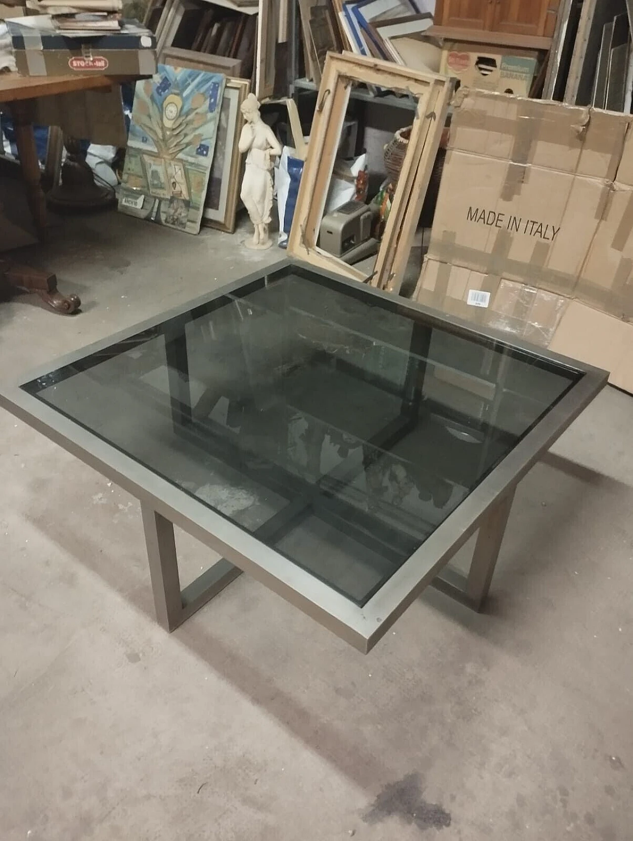 Satin aluminum and black glass coffee table, 1970s 7