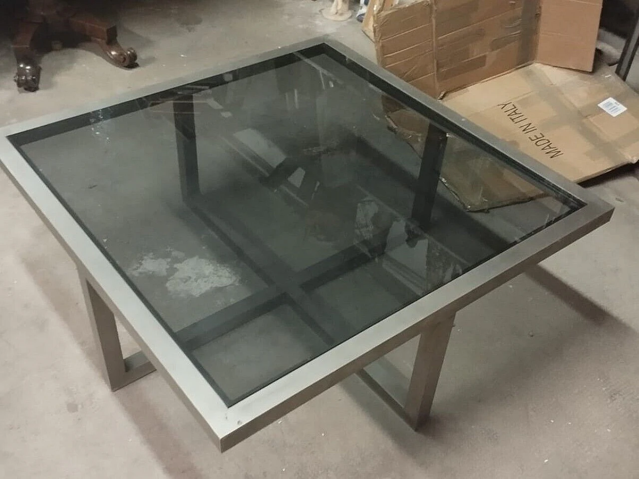 Satin aluminum and black glass coffee table, 1970s 10