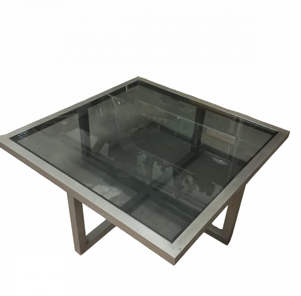 Satin aluminum and black glass coffee table, 1970s 12