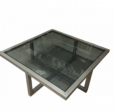 Satin aluminum and black glass coffee table, 1970s