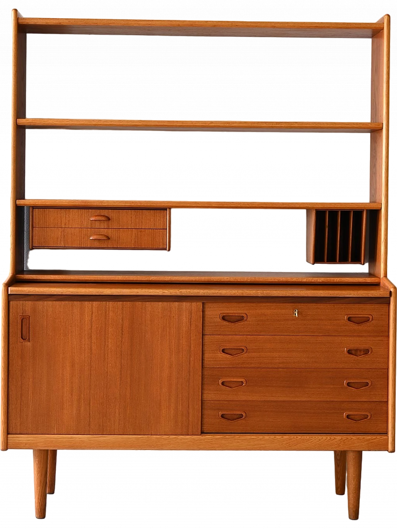 Teak bookcase with writing desk & storage compartment, 1960s 13