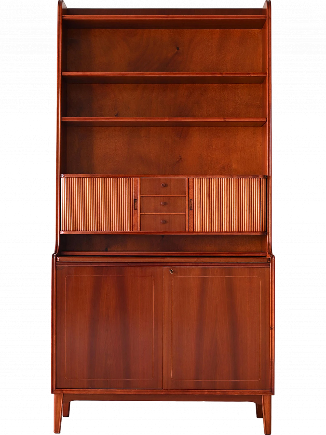 Mahogany bookcase with desk & storage compartment, 1960s 12