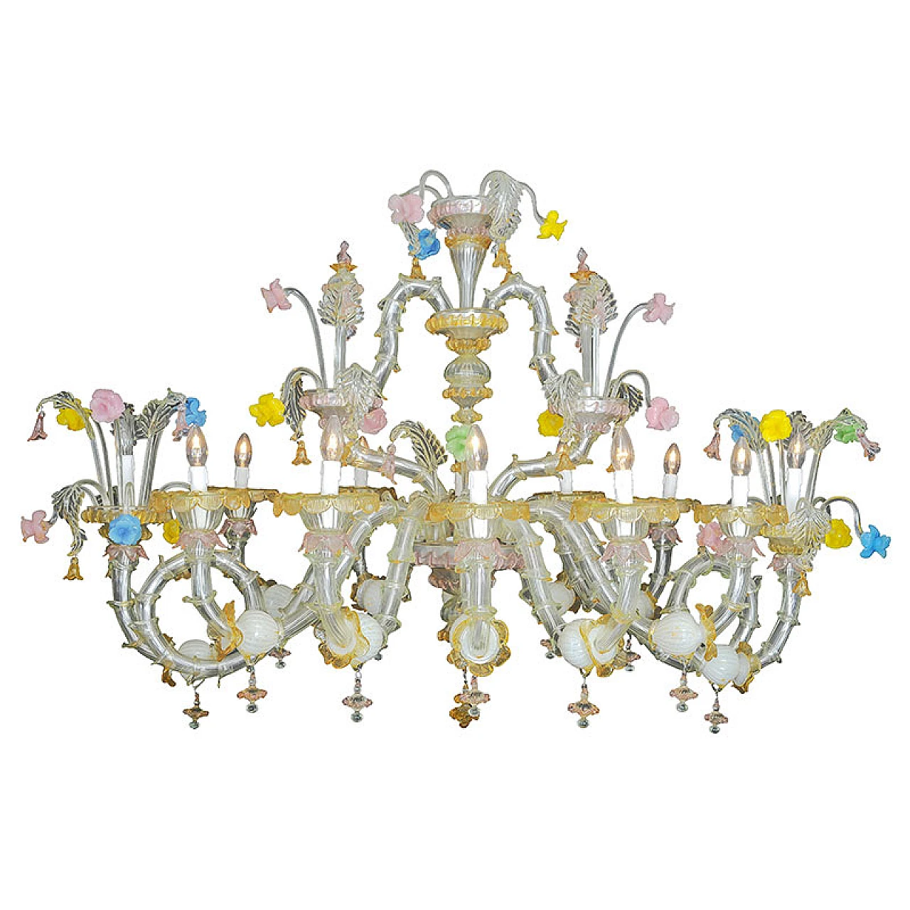 Murano glass boat chandelier in Rezzonico style, 1920s 1