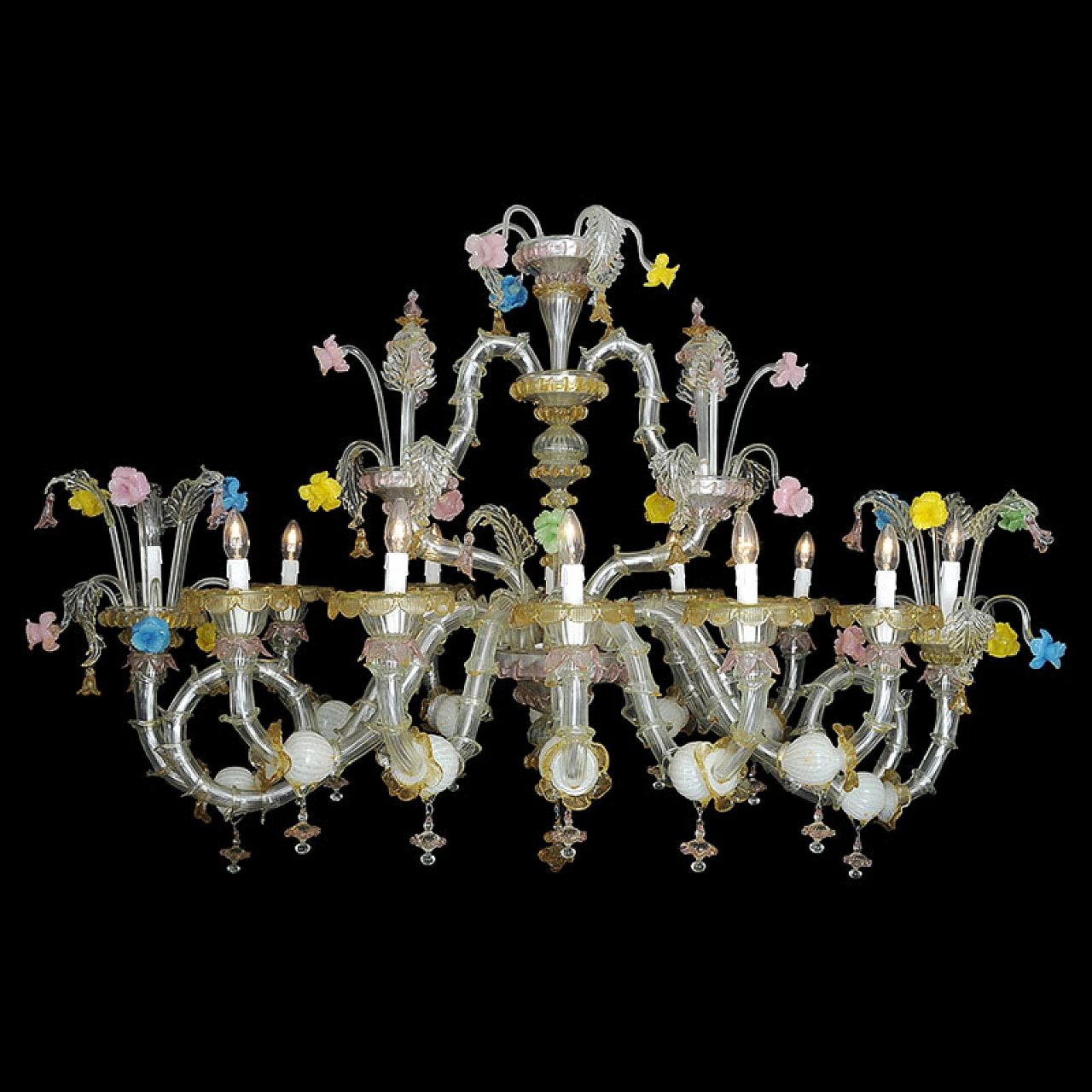 Murano glass boat chandelier in Rezzonico style, 1920s 2