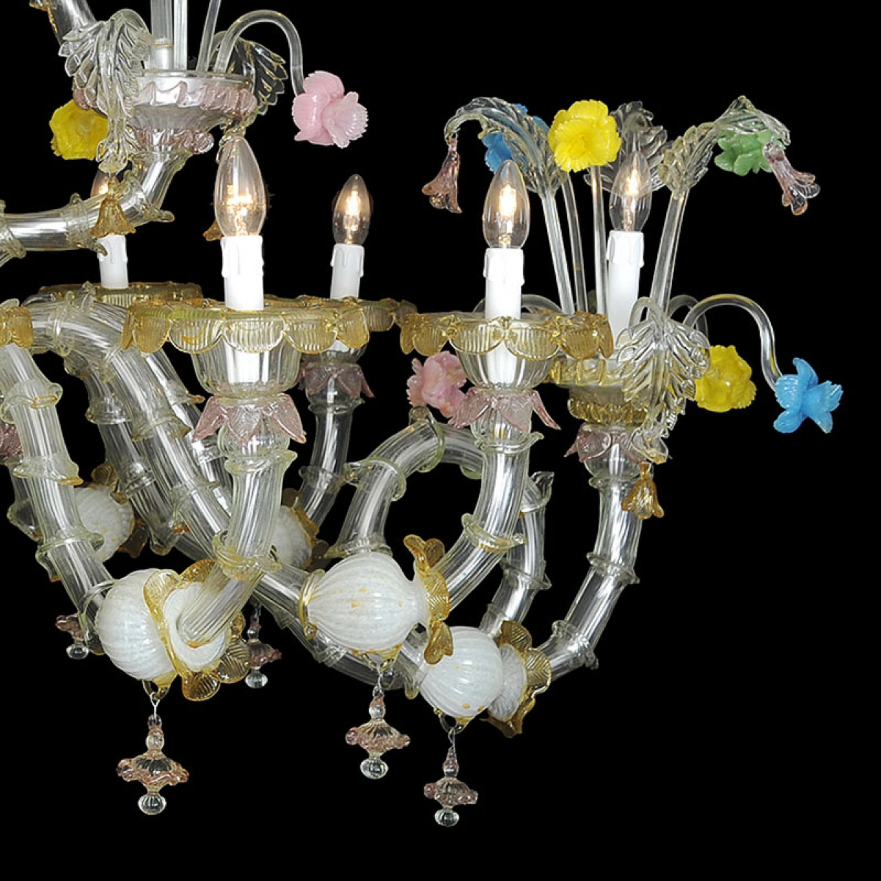 Murano glass boat chandelier in Rezzonico style, 1920s 3