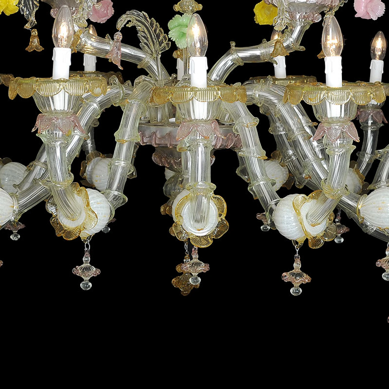 Murano glass boat chandelier in Rezzonico style, 1920s 6