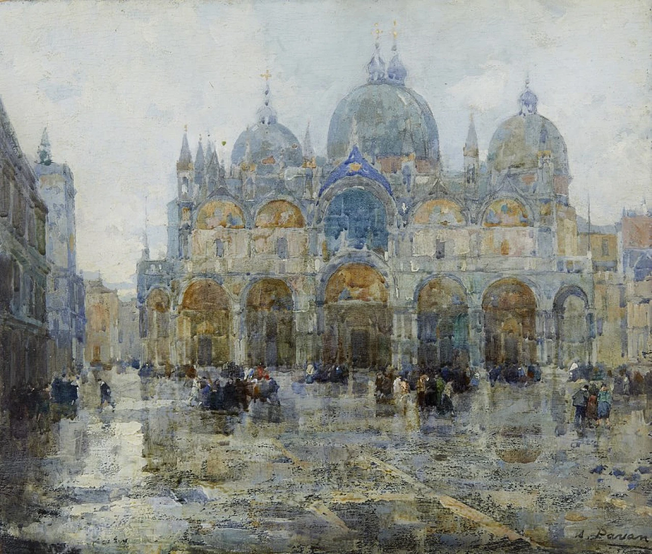 Angelo Pavan, Basilica of San Marco, oil painting on panel 3