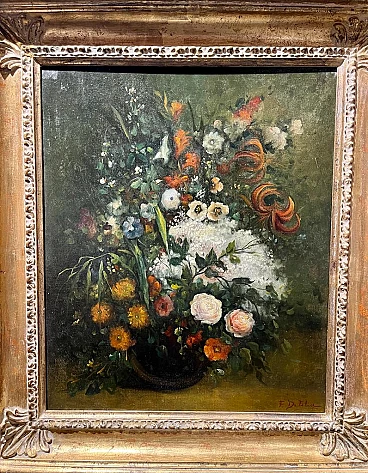 F. De Felice, vaso di fiori, dipinto a olio su tela, 1978