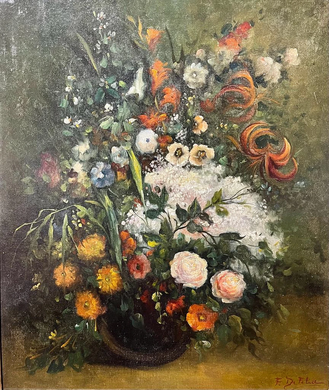 F. De Felice, vaso di fiori, dipinto a olio su tela, 1978 4