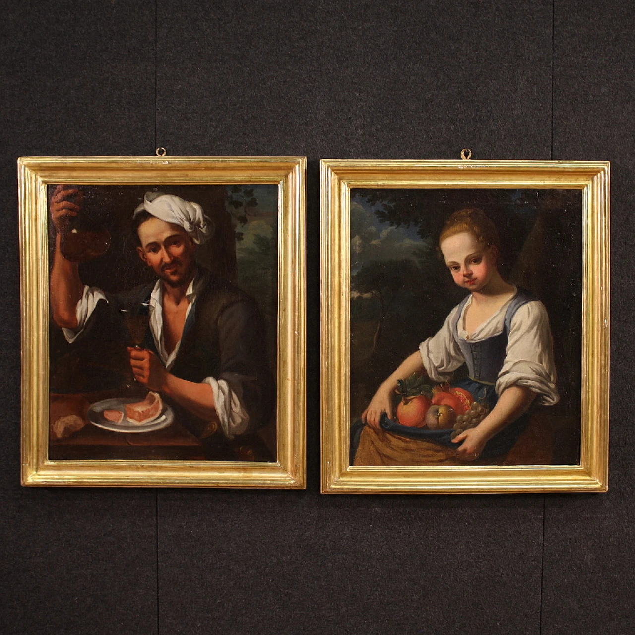 Pair of paintings of popular characters, oil on cavas, 18th century 1