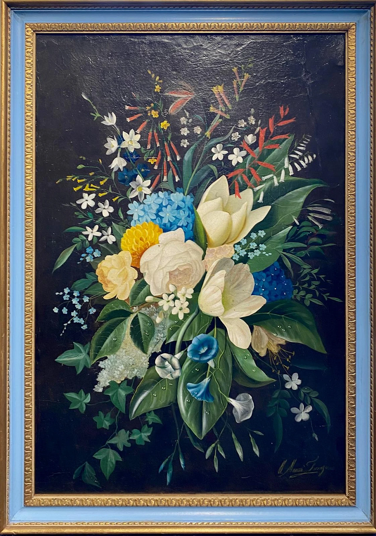 Michelangelo Meucci, bouquet of flowers, painting, early 20th century 1