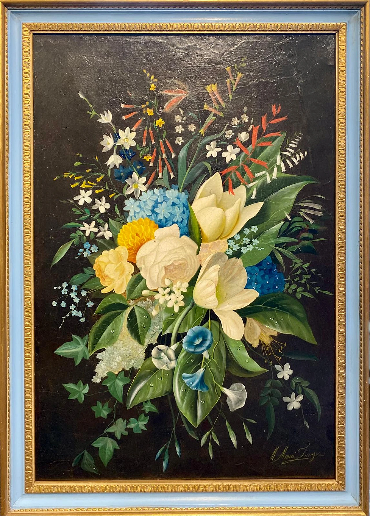 Michelangelo Meucci, bouquet of flowers, painting, early 20th century 2