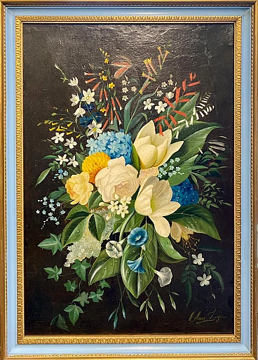 Michelangelo Meucci, bouquet of flowers, painting, early 20th century