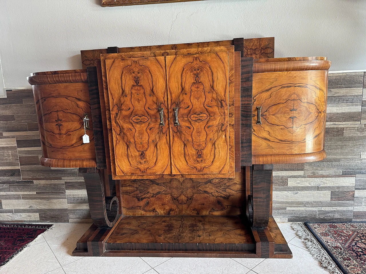 Art Déco sideboard in briarwood with 4 doors, 1930s 1