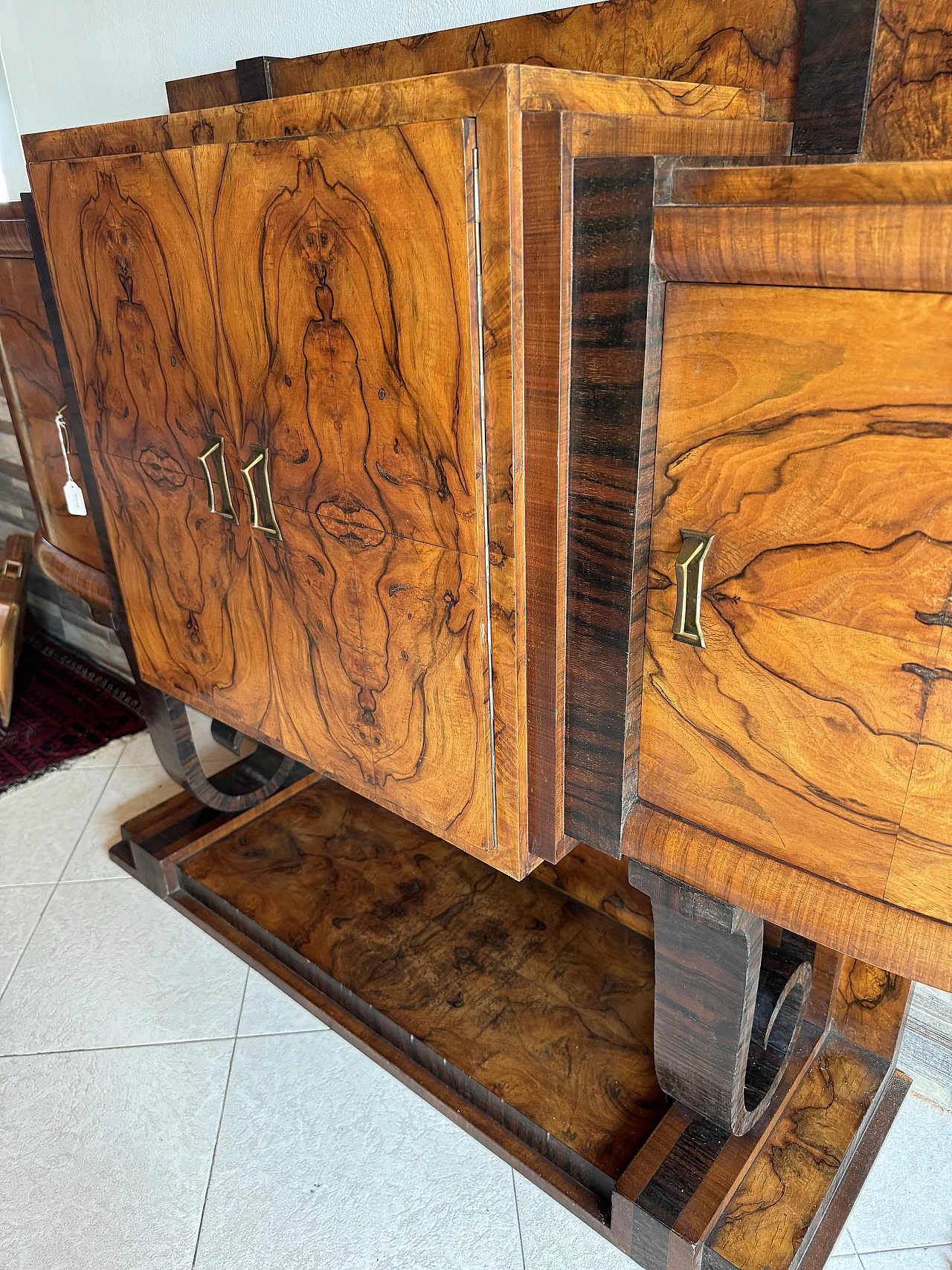 Art Déco sideboard in briarwood with 4 doors, 1930s 8