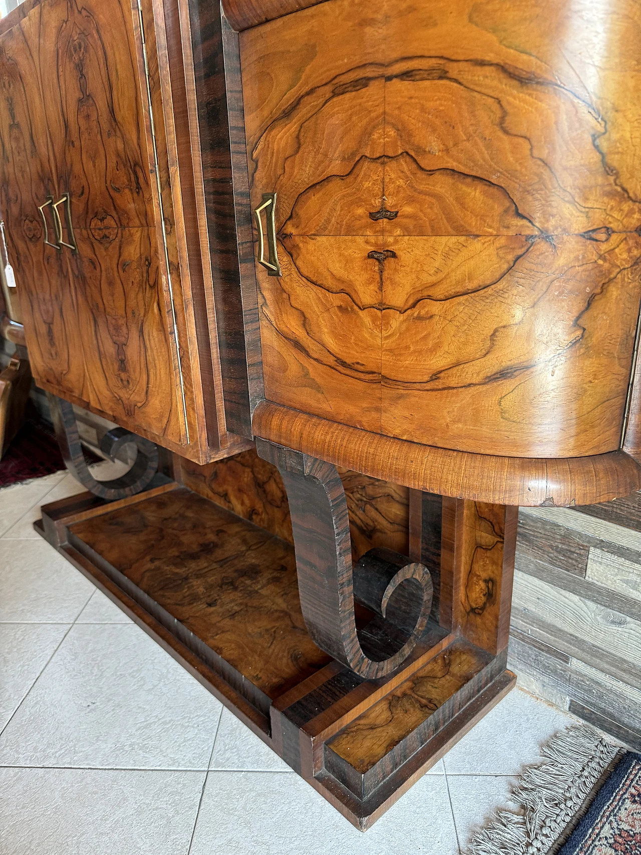 Art Déco sideboard in briarwood with 4 doors, 1930s 9