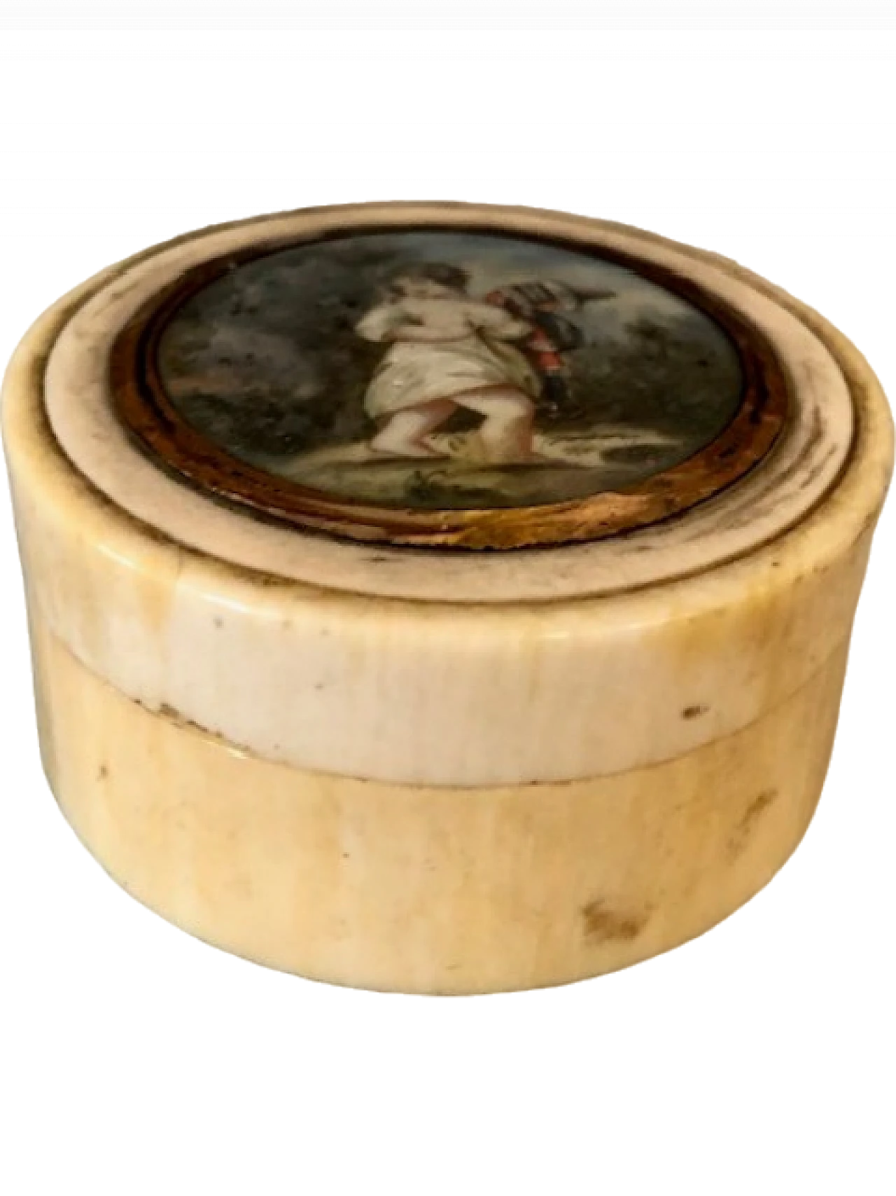 Small bone box with painted miniature, 18th century 2