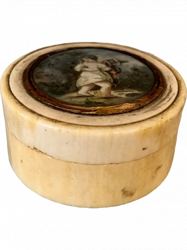 Small bone box with painted miniature, 18th century