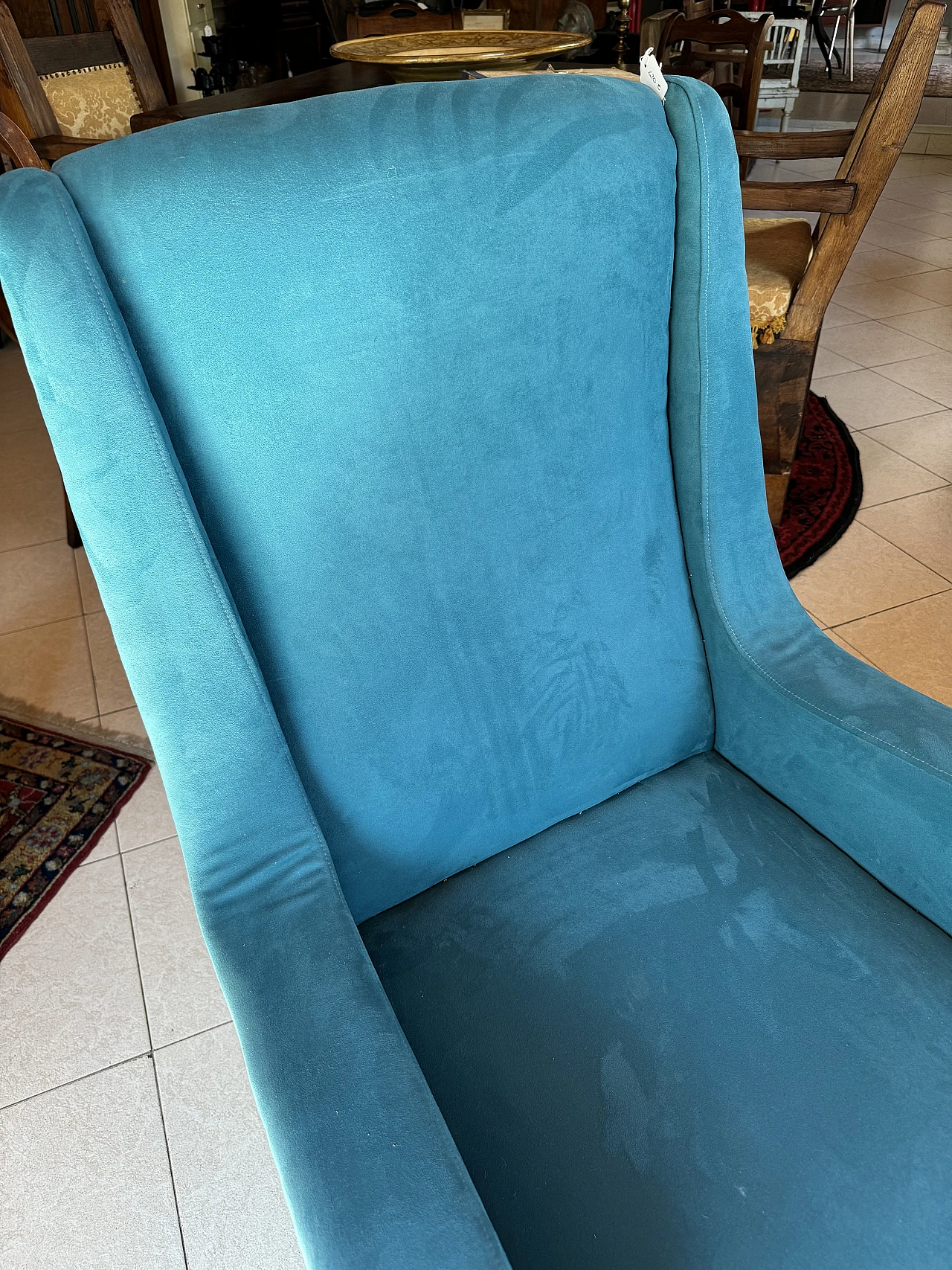 Blue armchair with brass feet attributed to A. Morbelli, 1960s 3