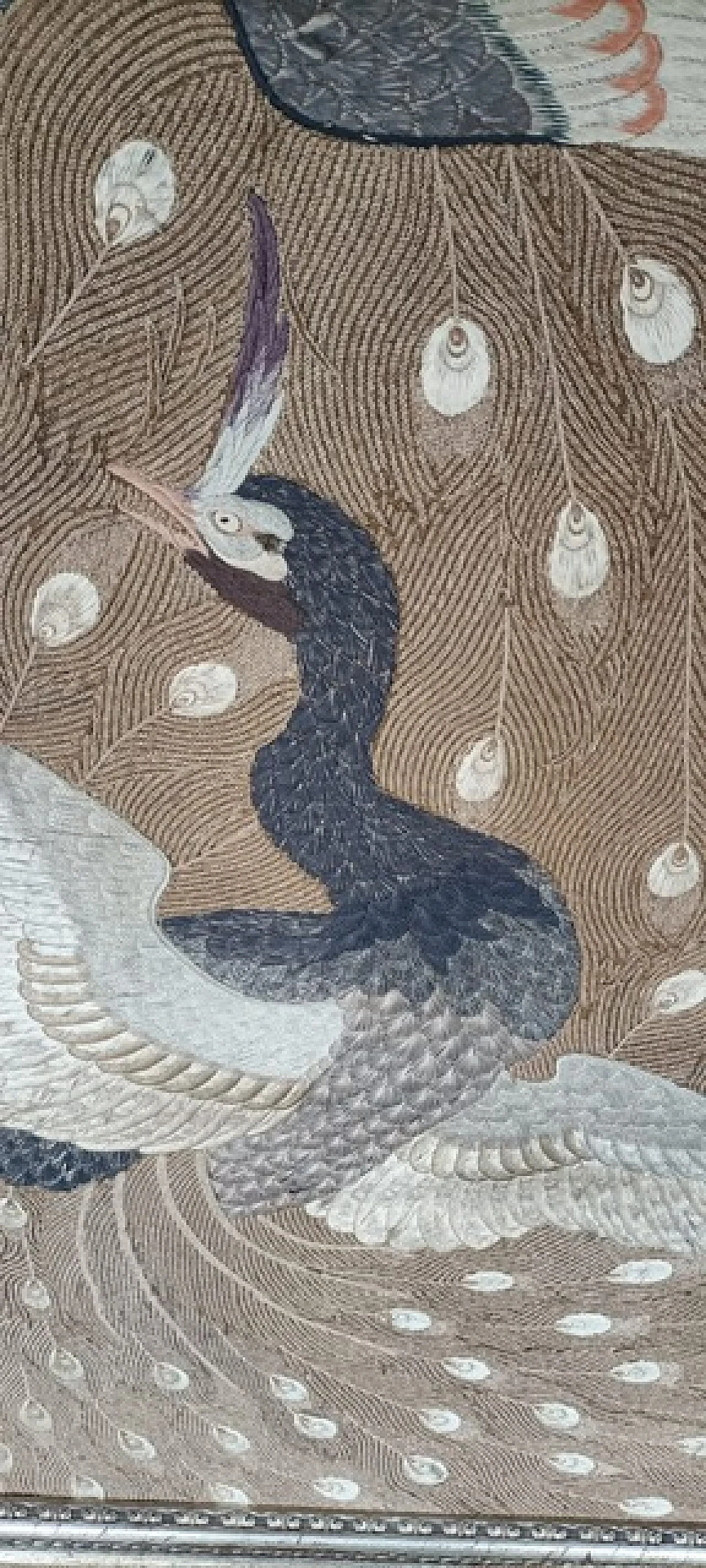 Oriental fabric panel with peacocks, 1960s 4