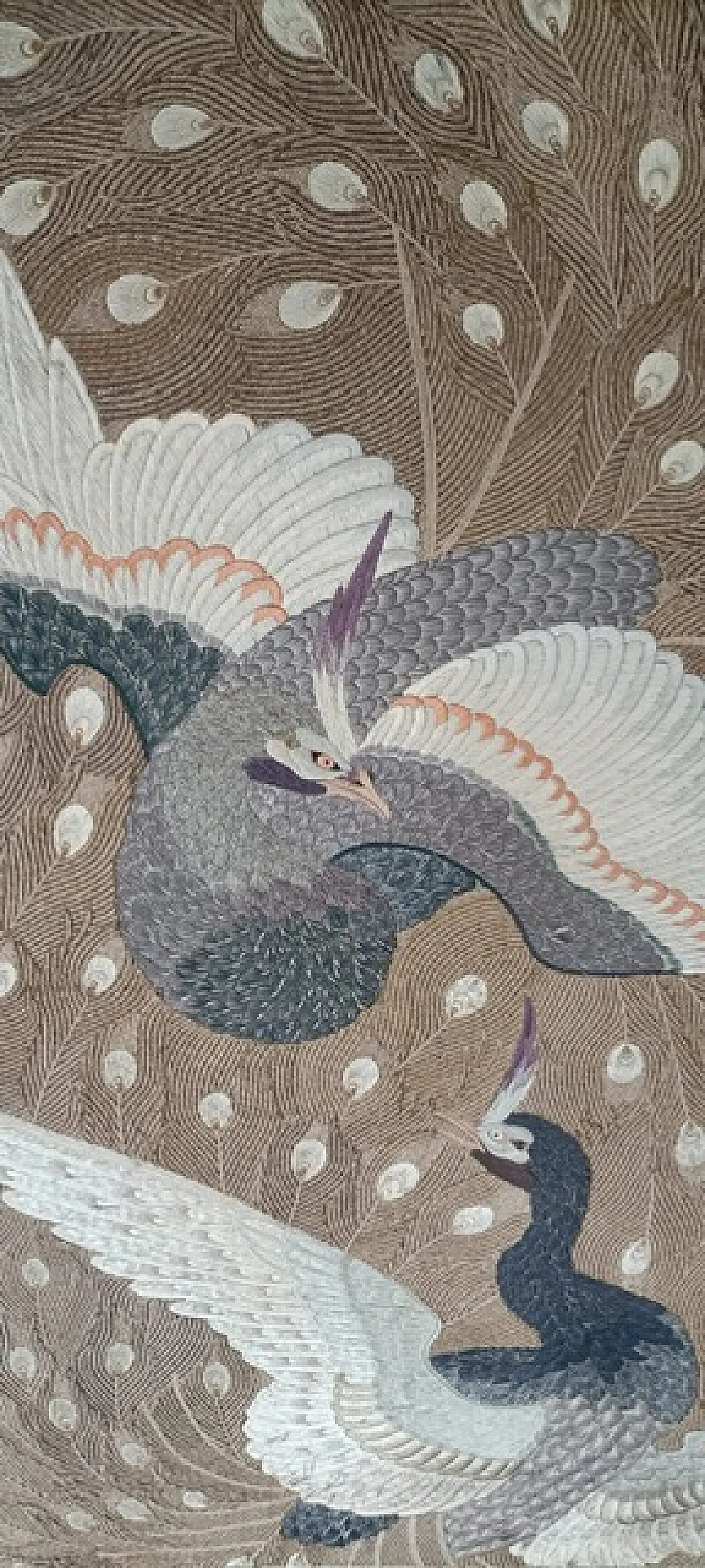 Oriental fabric panel with peacocks, 1960s 7