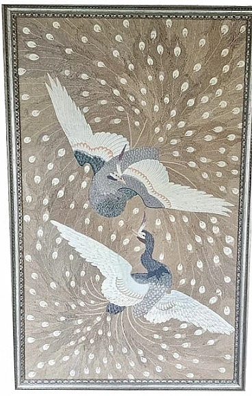 Oriental fabric panel with peacocks, 1960s