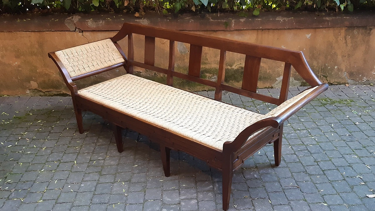 Piedmontese walnut and woven straw sofa, late 18th century 5