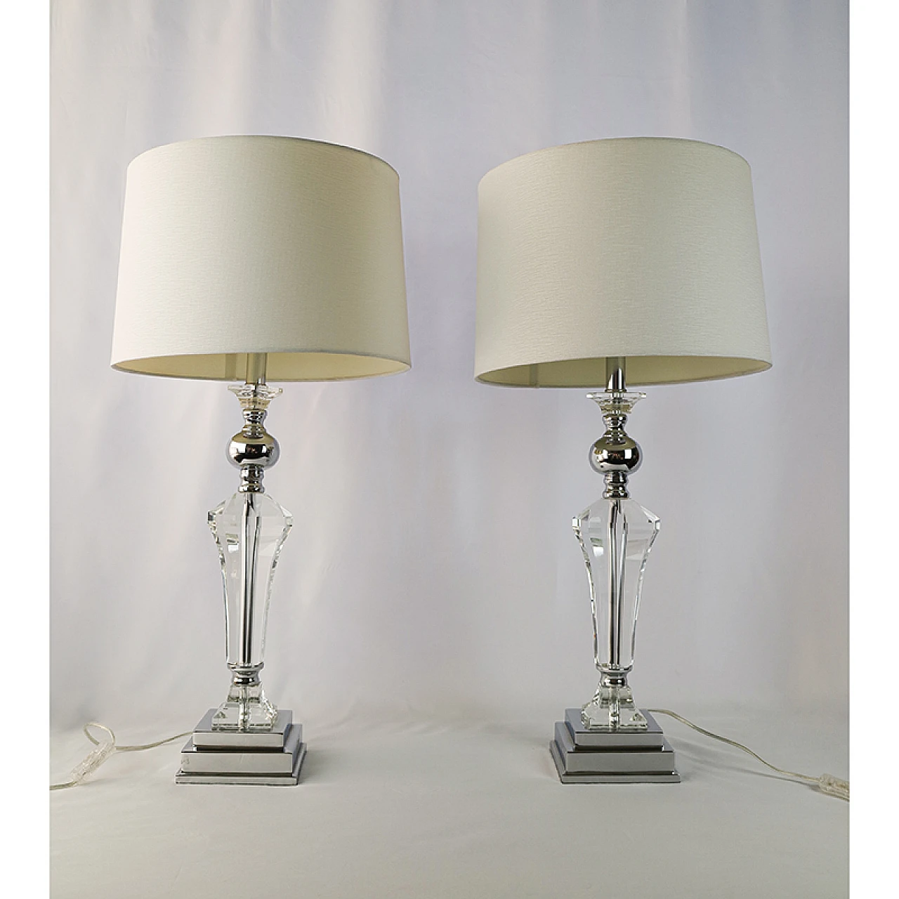 Pair of table lamps in Murano glass and steel, 1980s 1