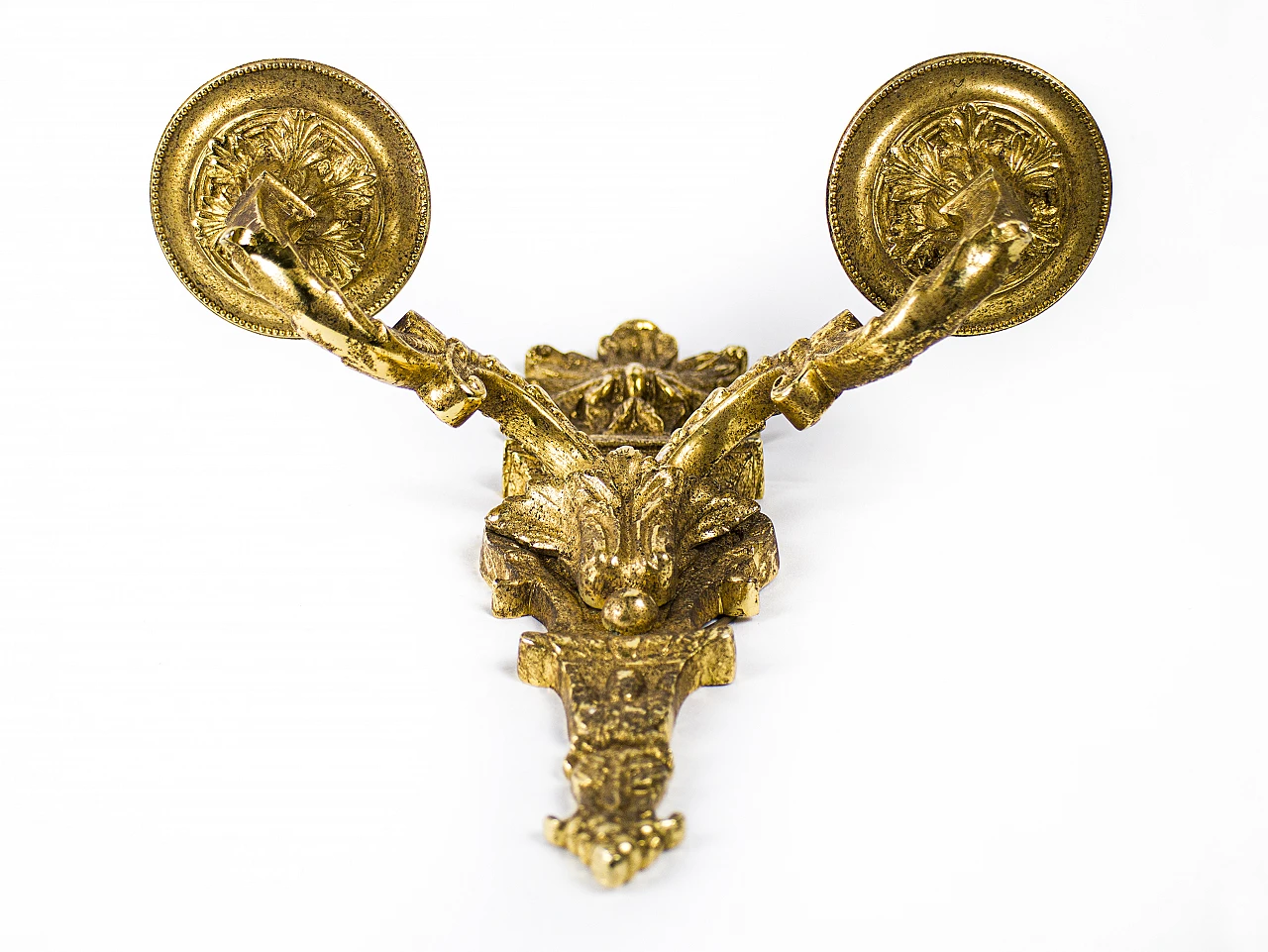 Pair of golden brass wall sconces in Baroque style, 1950s 2