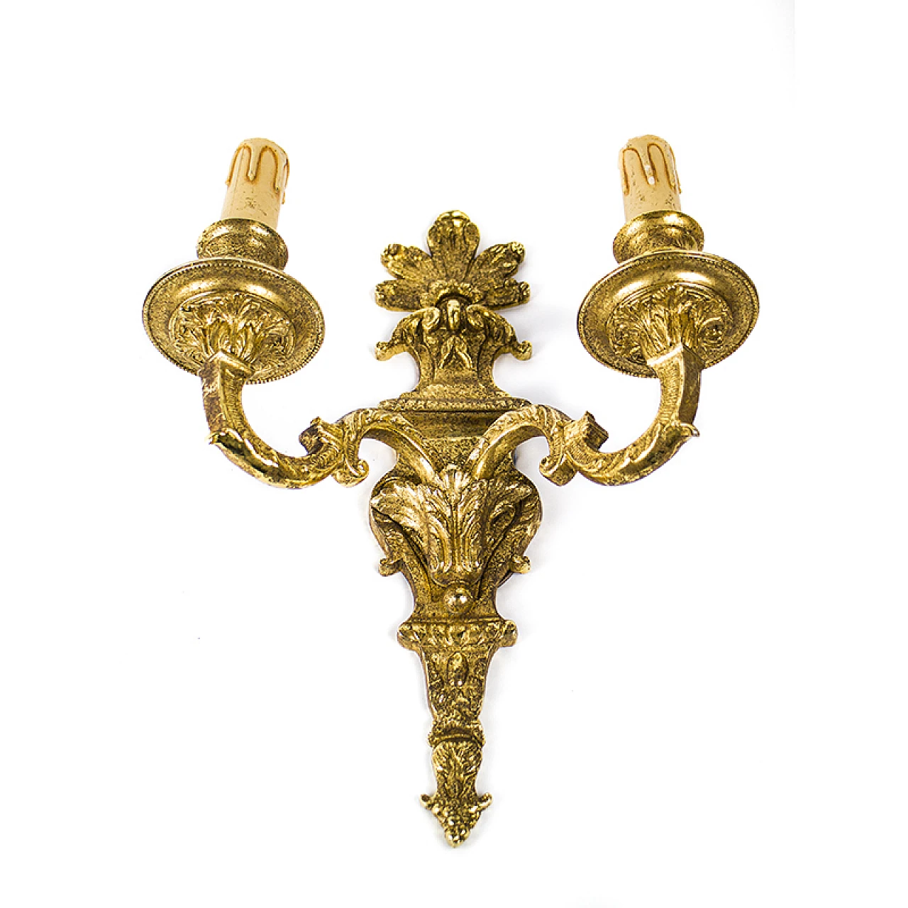 Pair of golden brass wall sconces in Baroque style, 1950s 3