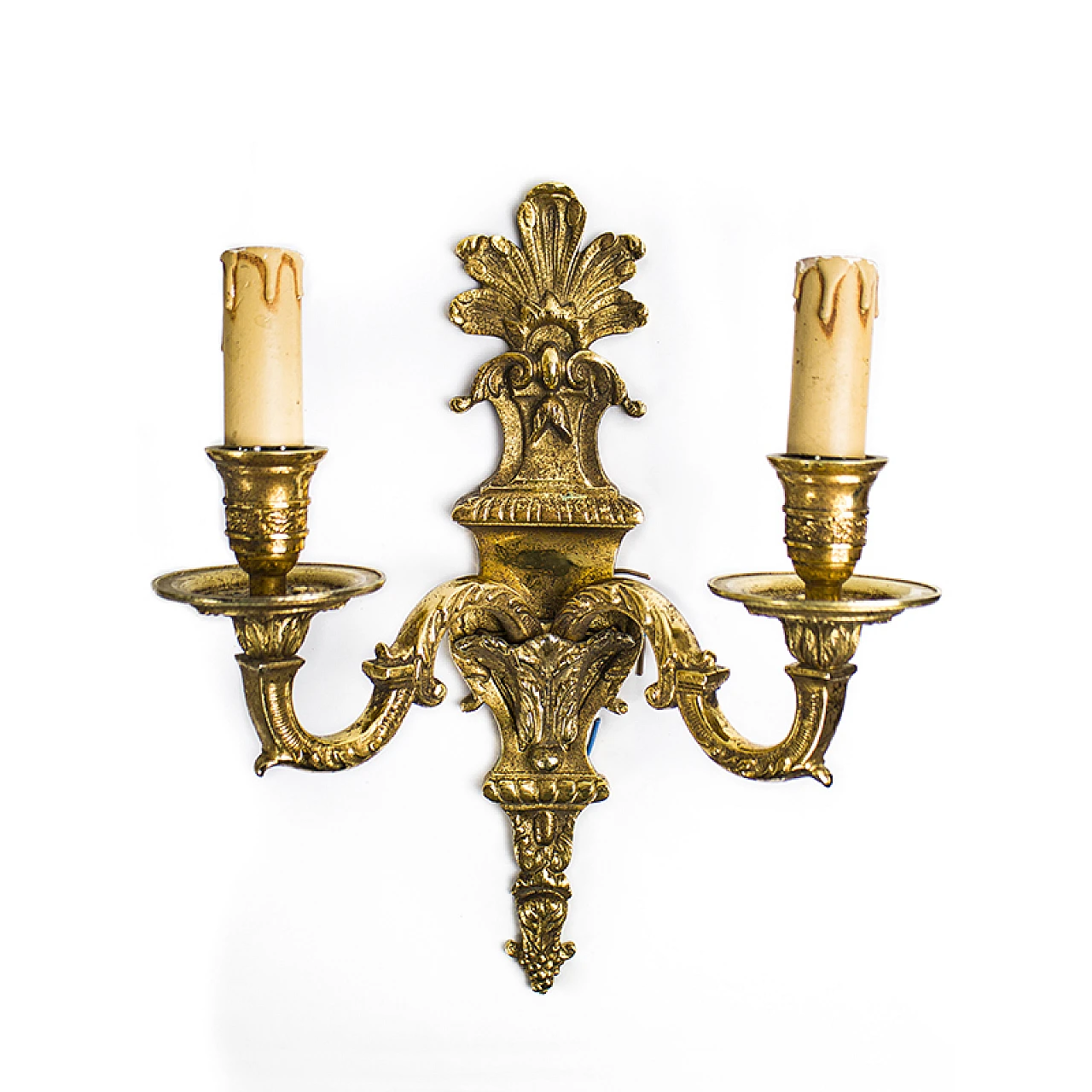 Pair of golden brass wall sconces in Baroque style, 1950s 6