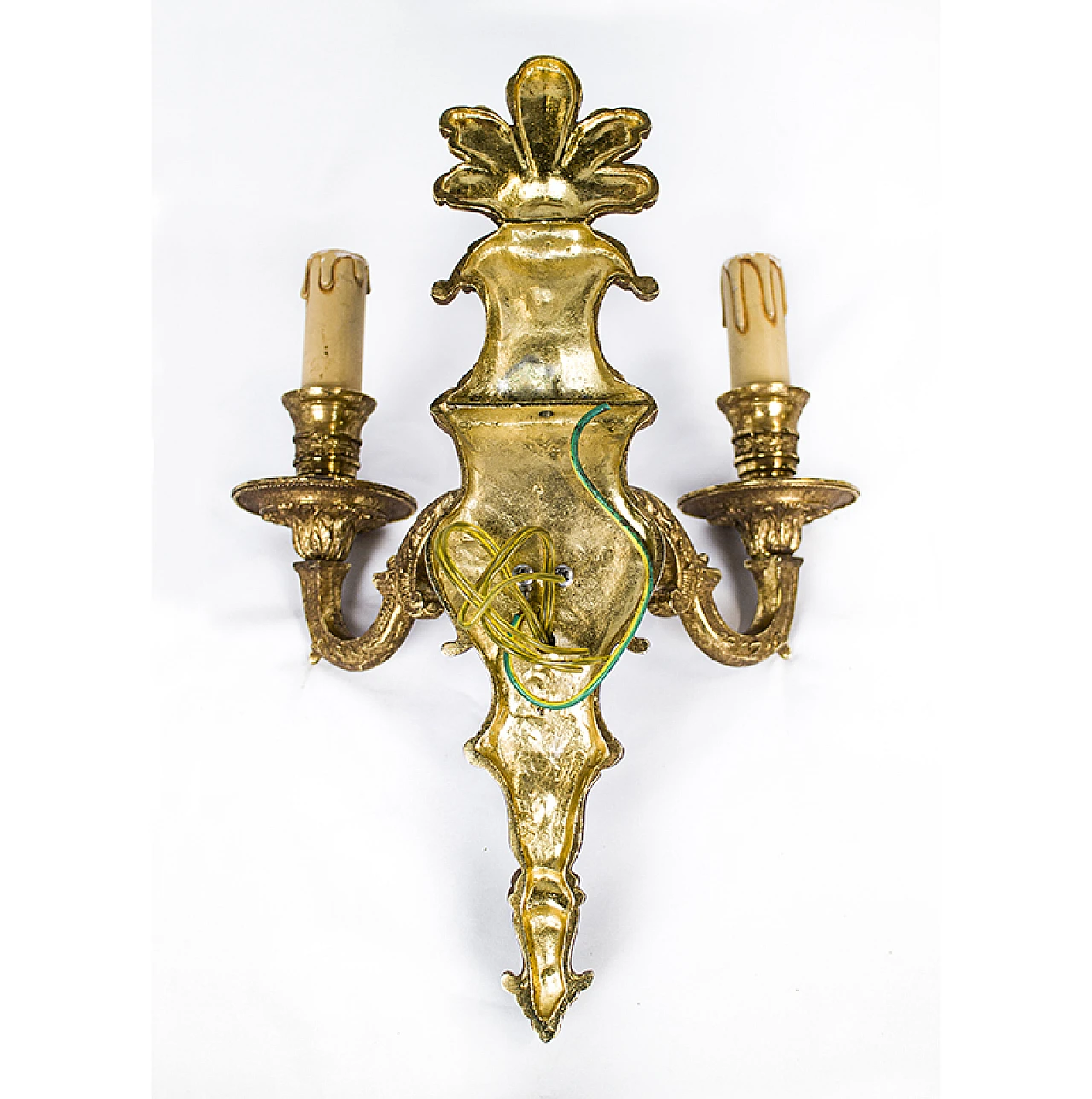 Pair of golden brass wall sconces in Baroque style, 1950s 9