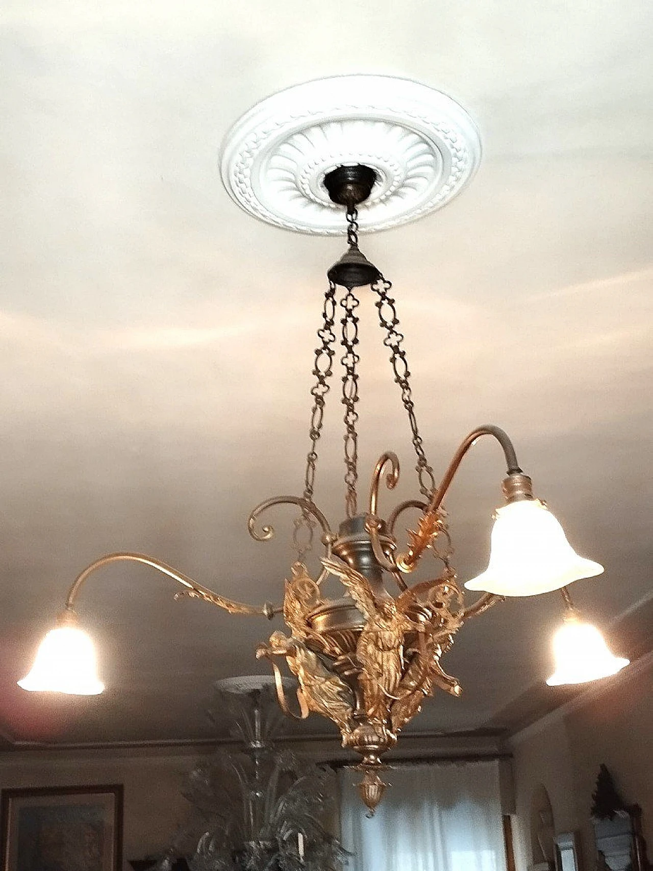 Bronze and brass chandelier, 19th century 2